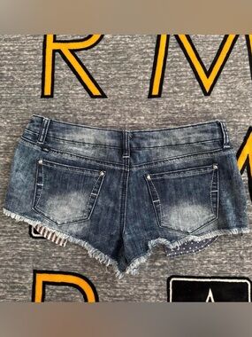 Almost Famous Distressed Dark Blue Denim Jean Shorts